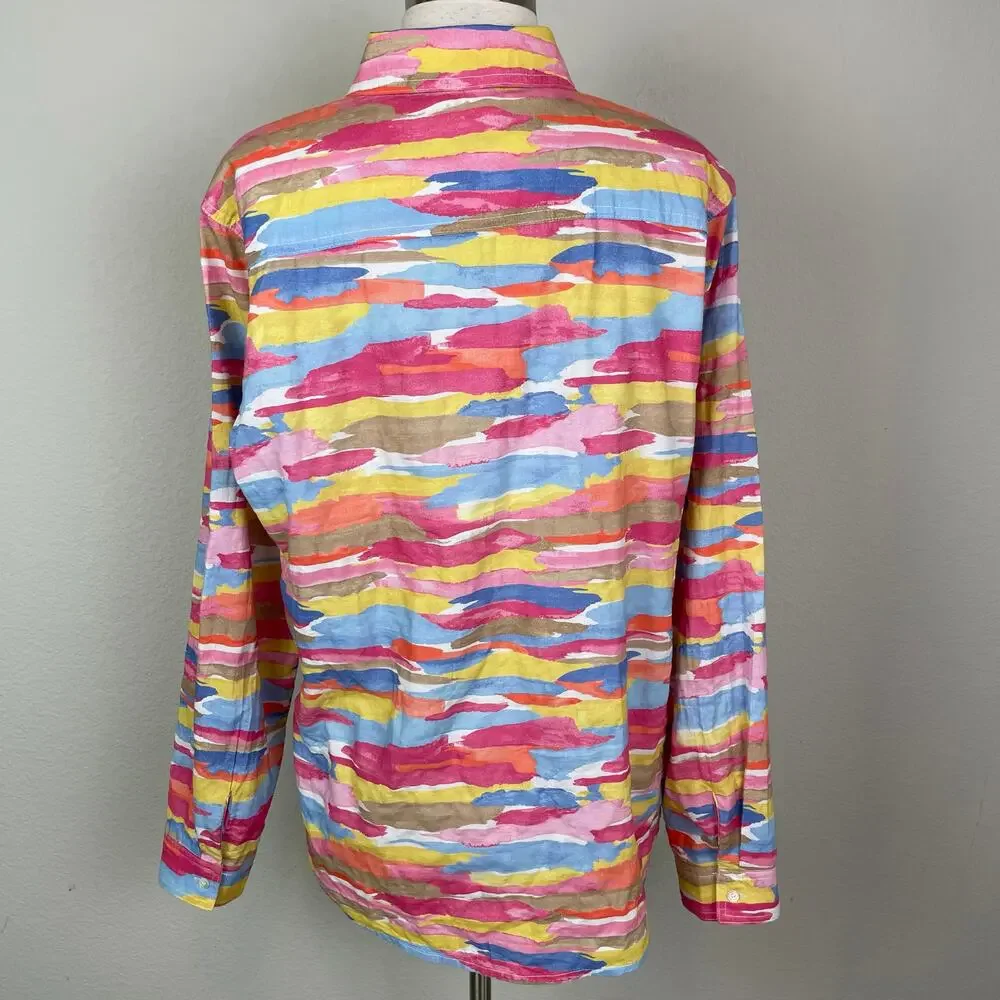 J Mclaughlin Multicolor Abstract Stripe Long Sleeve Button Top Large - Picture 5 of 8